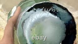 Signed Andres Chapman Blown Art Glass Vase 12 Teal White Swirl Trumpet