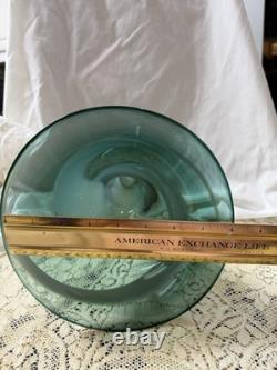 Signed Andres Chapman Blown Art Glass Vase 12 Teal White Swirl Trumpet