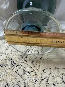 Signed Andres Chapman Blown Art Glass Vase 12 Teal White Swirl Trumpet
