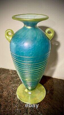 Signed Art Glass Vase, Igor Müller Loetz Amphora Spiral Vase, Bohemian Glass