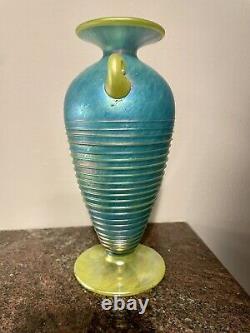 Signed Art Glass Vase, Igor Müller Loetz Amphora Spiral Vase, Bohemian Glass