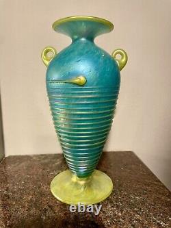 Signed Art Glass Vase, Igor Müller Loetz Amphora Spiral Vase, Bohemian Glass