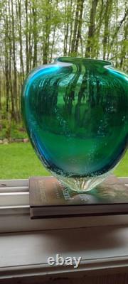 Signed Buzz Blodgett Hand Blown Glass Vase Controlled Bubble Art Collectible