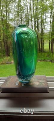 Signed Buzz Blodgett Hand Blown Glass Vase Controlled Bubble Art Collectible
