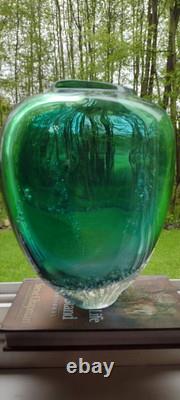 Signed Buzz Blodgett Hand Blown Glass Vase Controlled Bubble Art Collectible