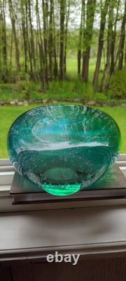Signed Buzz Blodgett Hand Blown Glass Vase Controlled Bubble Art Collectible