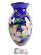 Signed Fields And Fields Blown Glass Vase 11.5 Cobalt Blue Pink White Flowers