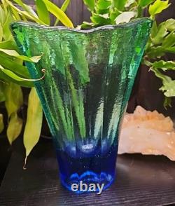Signed Fire And Light Aurora Vase Bi Color Aqua To Blue 9 Tall Art Glass Rare