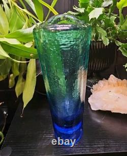 Signed Fire And Light Aurora Vase Bi Color Aqua To Blue 9 Tall Art Glass Rare