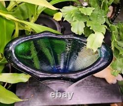 Signed Fire And Light Aurora Vase Bi Color Aqua To Blue 9 Tall Art Glass Rare