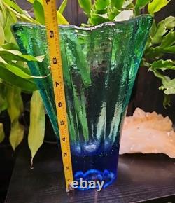 Signed Fire And Light Aurora Vase Bi Color Aqua To Blue 9 Tall Art Glass Rare