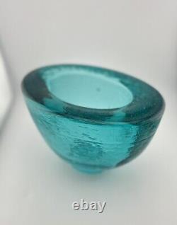 Signed Fire & Light Recycled Glass Oval Wide Lip Vase Bowl Aqua! Perfect