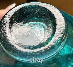 Signed Fire & Light Recycled Glass Oval Wide Lip Vase Bowl Aqua! Perfect