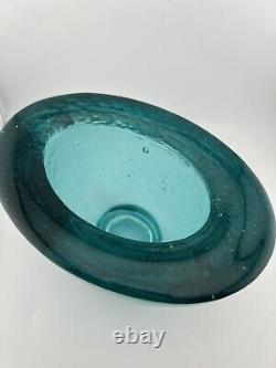 Signed Fire & Light Recycled Glass Oval Wide Lip Vase Bowl Aqua! Perfect