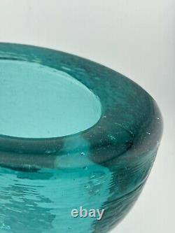 Signed Fire & Light Recycled Glass Oval Wide Lip Vase Bowl Aqua! Perfect