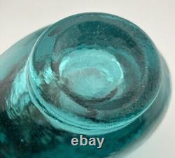 Signed Fire & Light Recycled Glass Oval Wide Lip Vase Bowl Aqua! Perfect