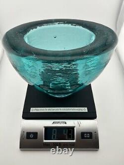 Signed Fire & Light Recycled Glass Oval Wide Lip Vase Bowl Aqua! Perfect