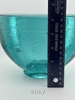 Signed Fire & Light Recycled Glass Oval Wide Lip Vase Bowl Aqua! Perfect