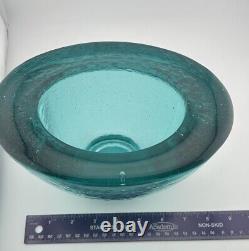 Signed Fire & Light Recycled Glass Oval Wide Lip Vase Bowl Aqua! Perfect