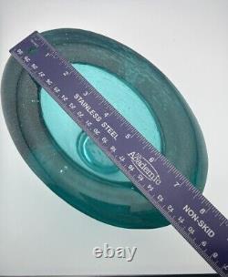 Signed Fire & Light Recycled Glass Oval Wide Lip Vase Bowl Aqua! Perfect