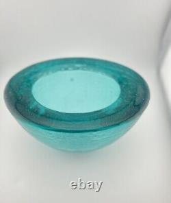 Signed Fire & Light Recycled Glass Oval Wide Lip Vase Bowl Aqua! Perfect