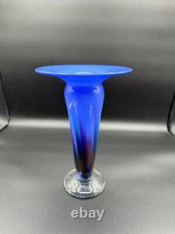 Signed Fritz Lauenstein Hand Blown Blue Multi Color Recycled Glass Vase