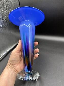 Signed Fritz Lauenstein Hand Blown Blue Multi Color Recycled Glass Vase