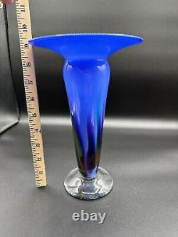 Signed Fritz Lauenstein Hand Blown Blue Multi Color Recycled Glass Vase