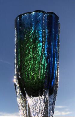 Signed GORAN WARFF KOSTA BODA Vase Solid Abstract Blue Green Art Glass, H8-9
