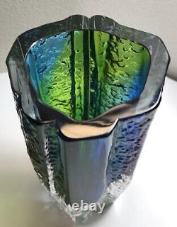 Signed GORAN WARFF KOSTA BODA Vase Solid Abstract Blue Green Art Glass, H8-9
