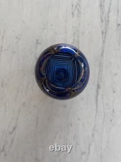Signed Hand-Blown Studio Art Glass Vase Sapphire Blue, Silver Threading, 1995