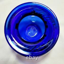 Signed Henry Summa Opaque Cobalt Blue Iridescent Dragon Art Glass Flower Vase