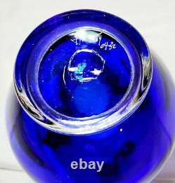 Signed Henry Summa Opaque Cobalt Blue Iridescent Dragon Art Glass Flower Vase