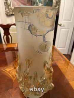 Signed Ioan Tamaian Studio Art Glass Vase Frosted Sculptural Flame Base Romania