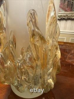 Signed Ioan Tamaian Studio Art Glass Vase Frosted Sculptural Flame Base Romania
