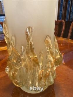 Signed Ioan Tamaian Studio Art Glass Vase Frosted Sculptural Flame Base Romania