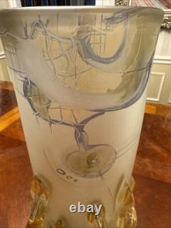 Signed Ioan Tamaian Studio Art Glass Vase Frosted Sculptural Flame Base Romania