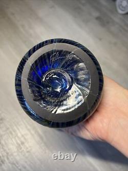 Signed Iridescent Blue Stretch Glass Jack In The Pulpit Vase VTG