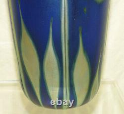 Signed John Lotton Art Glass Cobalt Blue Aurene 11.5 Vase Abstract Flower 1993