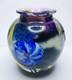 Signed Josh Simpson Studio Art Glass Inhabited Planet Floral Vase 1980 Chipped