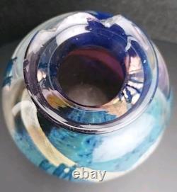 Signed Josh Simpson Studio Art Glass Inhabited Planet Floral Vase 1980 Chipped