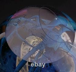 Signed Josh Simpson Studio Art Glass Inhabited Planet Floral Vase 1980 Chipped