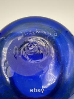 Signed K. Schunweg 1972 Hand Blown Cobalt Blue Art Glass Vase Signed K. Schunweg 1972 Hand Blown Cobalt Blue Art Glass Vase