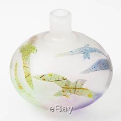 Signed Kosta Boda Bertil Vallien Frosted Art Glass Vase Birds in Blue & Green 7