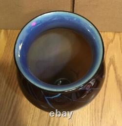 Signed Michael Cohn Studio Art Glass 9 Vase Brownish With Blue