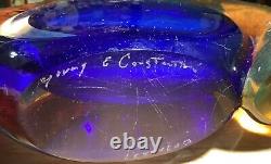 Signed Modern Art Glass Vase Young & Constantin Red Blue Gold