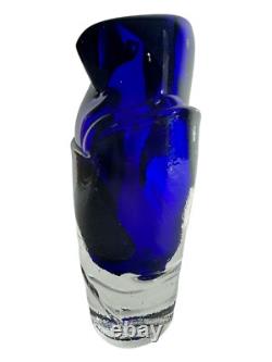 Signed Murano Style Glass Vase- Cobalt Blue 9 Inches Tall Abstract Modernism Art