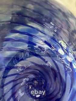 Signed Robert Held Blue Iridescent Art Glass Vase 7 Tall