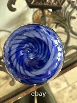 Signed Robert Held Blue Iridescent Art Glass Vase 7 Tall