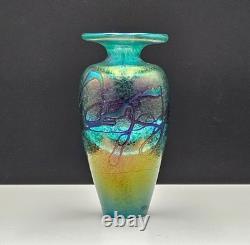 Signed Robert Held Canadian Studio Art Glass Vase Perfume Bottle Iridescent 4